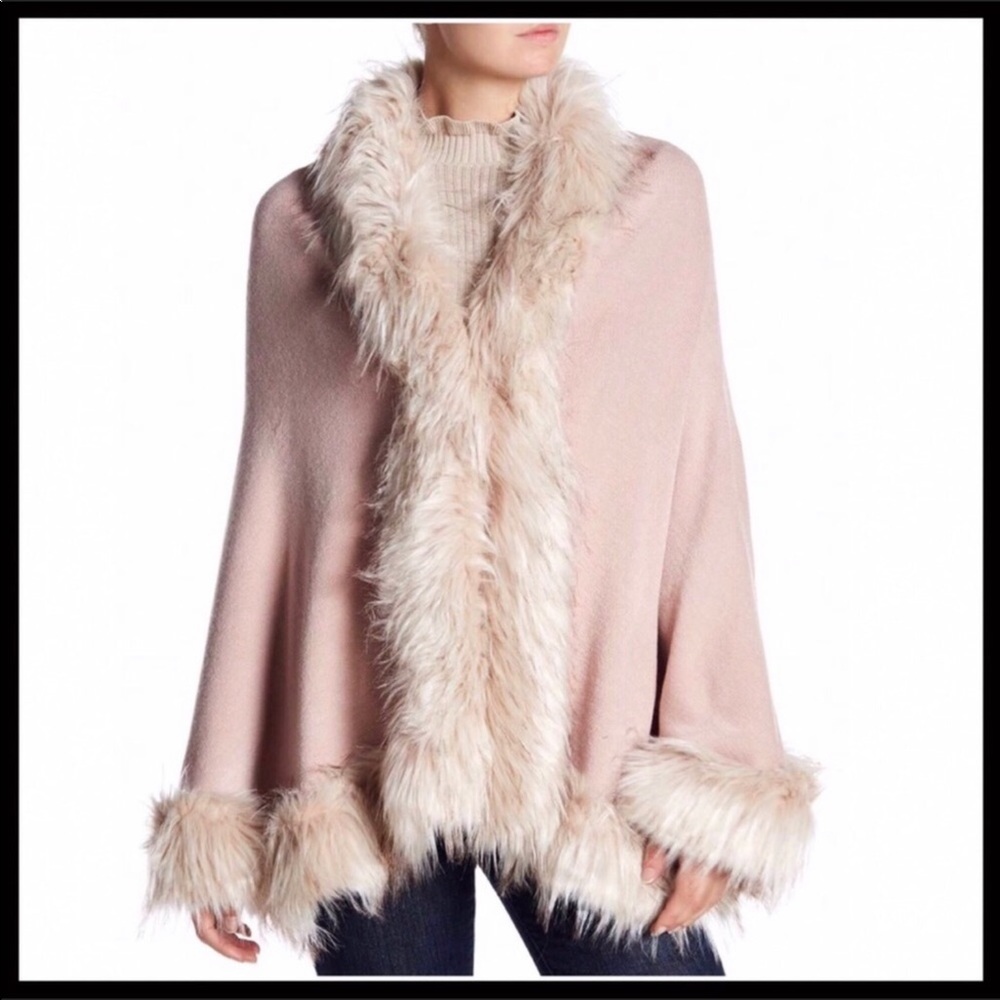 LUXE FAUX FUR CAPE PONCHO BLANKET WRAP COAT - Picture 3 of 8